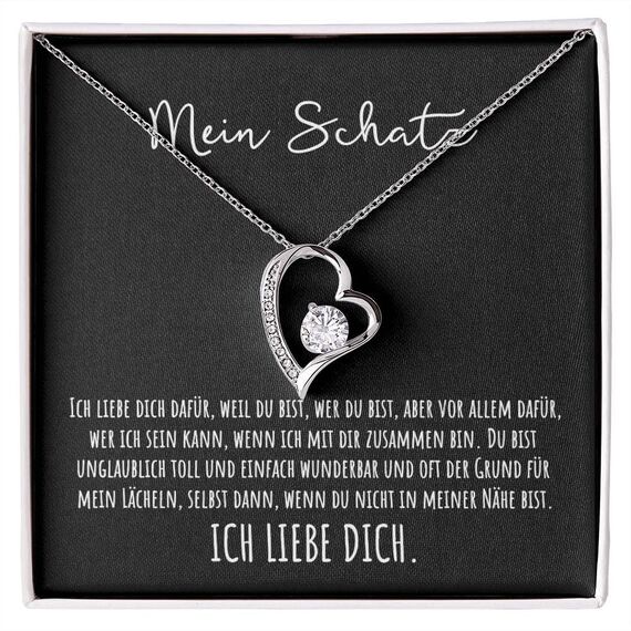 BYLITZ An meinen Schatz Halskette mit Karte Herz Kette mit LED Box und Spruch für Damen Frau Partnerin Freundin oder Verlobte zum Jahrestag Geburtstag Weihnachten (Schwarze Box - Herz V10)