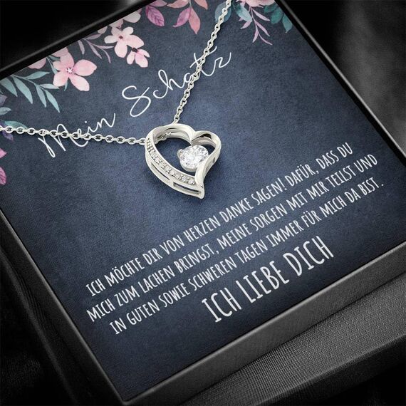 BYLITZ An meinen Schatz Halskette mit Karte Herz Kette mit LED Box und Spruch für Damen Frau Partnerin Freundin oder Verlobte zum Jahrestag Geburtstag Weihnachten (Standard Box - Herz V4)