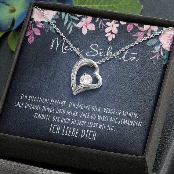 BYLITZ An meinen Schatz Halskette mit Karte Herz Kette mit LED Box und Spruch für Damen Frau Partnerin Freundin oder Verlobte zum Jahrestag Geburtstag Weihnachten (Standard Box - 925S Silber)