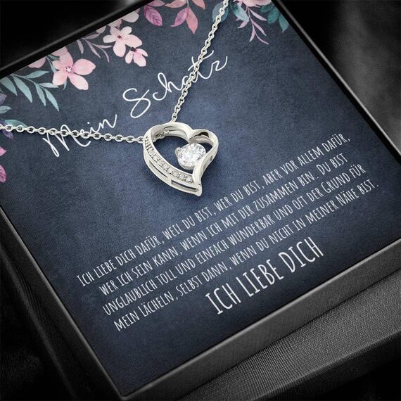 BYLITZ An meinen Schatz Halskette mit Karte Herz Kette mit LED Box und Spruch für Damen Frau Partnerin Freundin oder Verlobte zum Jahrestag Geburtstag Weihnachten (Standard Box - Herz V8)