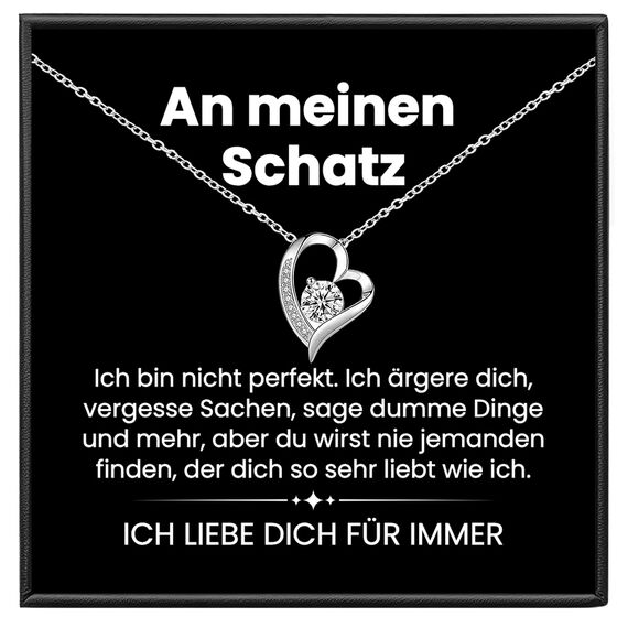 BYLITZ An meinen Schatz Halskette mit Karte Herz Kette mit LED Box und Spruch für Damen Frau Partnerin Freundin oder Verlobte zum Jahrestag Geburtstag Weihnachten (LED Box | Herz | Personalisiert)