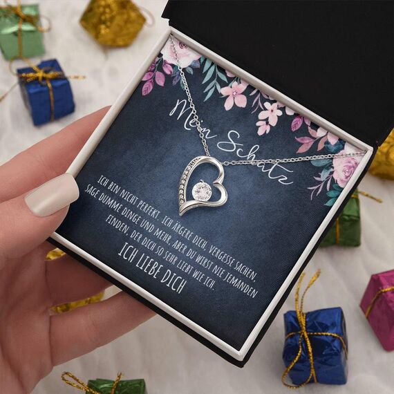 BYLITZ An meinen Schatz Halskette mit Karte Herz Kette mit LED Box und Spruch für Damen Frau Partnerin Freundin oder Verlobte zum Jahrestag Geburtstag Weihnachten (Standard Box - 925S Silber)