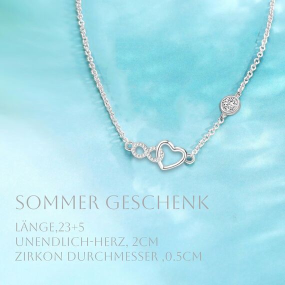 Jbniuay Fußkettchen für Damen silber 925 - Fussketten für frauen 925 Sterling Silber Herz infinity Zirkon Fußkettchen Längenverstellbar 23 + 5 Geschenke für Frauen/damen/mama/mutter/Tochter