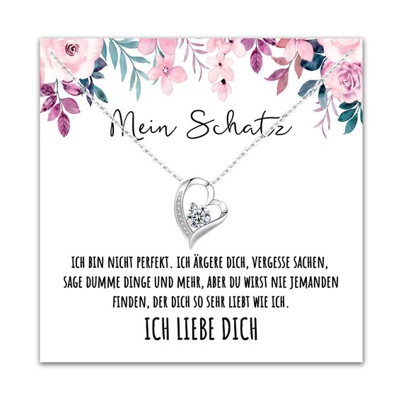 BYLITZ An meinen Schatz Halskette mit Karte Herz Kette mit LED Box und Spruch für Damen Frau Partnerin Freundin oder Verlobte zum Jahrestag Geburtstag Weihnachten (Standard Box - Herz V12)