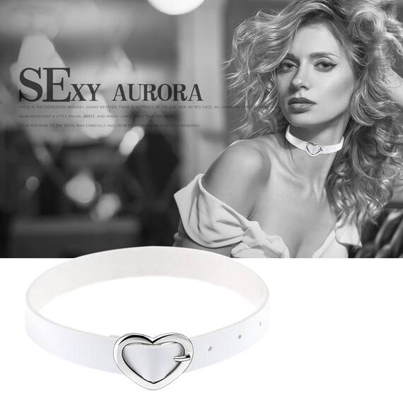 JewelryWe Schmuck Damen Choker Halsband Leder Halskette Gothic Punk Lolita Herz Collier Kette verstellbare Schnalle Kragen Halsketten für Frauen Mädchen Weiß