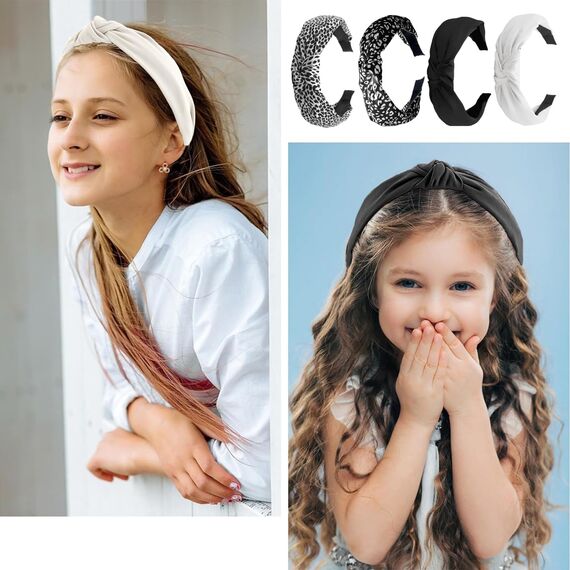 Kotkiddy 4 Stück Stirnbänder für Damen, Rutschfest, Modisch, Damen-Stirnbänder für Haare, süßes Haarband für Damenhaare, Leopardenmuster Haarreifen(Schwarz und weiß)