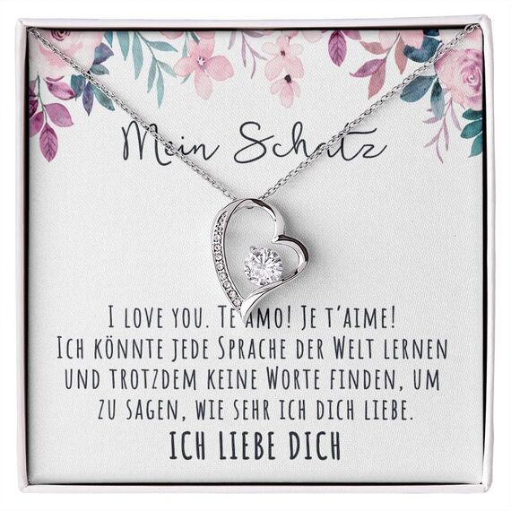 BYLITZ An meinen Schatz Halskette mit Karte Herz Kette mit LED Box und Spruch für Damen Frau Partnerin Freundin oder Verlobte zum Jahrestag Geburtstag Weihnachten (Standard Box - Herz V3)