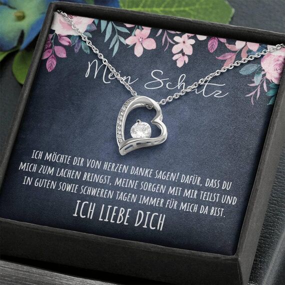 BYLITZ An meinen Schatz Halskette mit Karte Herz Kette mit LED Box und Spruch für Damen Frau Partnerin Freundin oder Verlobte zum Jahrestag Geburtstag Weihnachten (Standard Box - Herz V4)