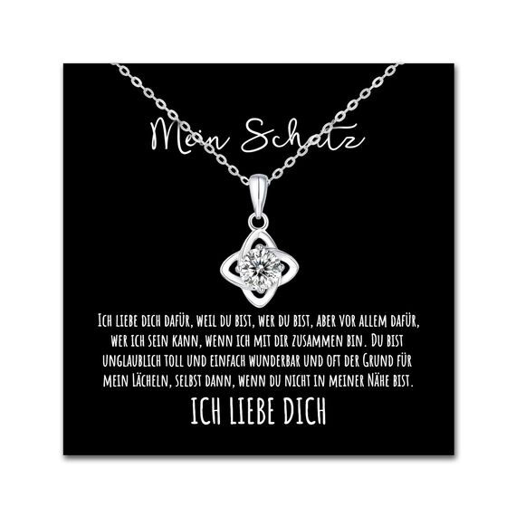 BYLITZ An meinen Schatz Kette mit Karte Herzkette mit LED Box und Spruch Halskette Damen Jahrestag Geschenk für Sie Frau Partnerin Freundin Verlobte Geburtstag Weihnachten (LED Box - Knoten)