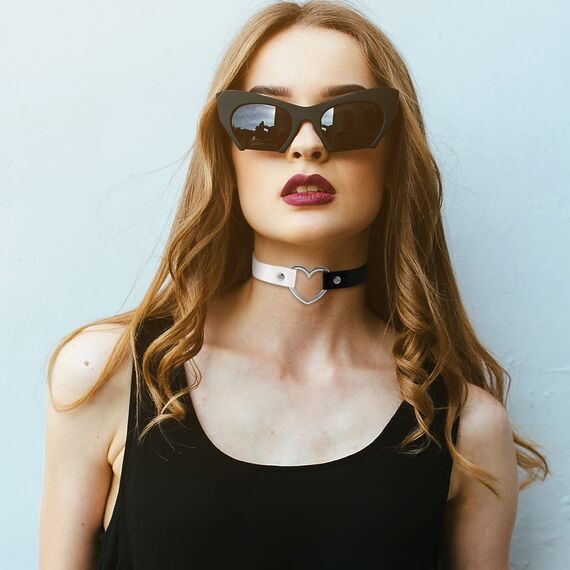 JewelryWe Schmuck Damen Choker Leder Halsband Gothic Punk Lolita Herz Sklave Kragen Halskette 32-38cm Erstellbare Zweifarbig Collier Kette, Schwarz Weiß