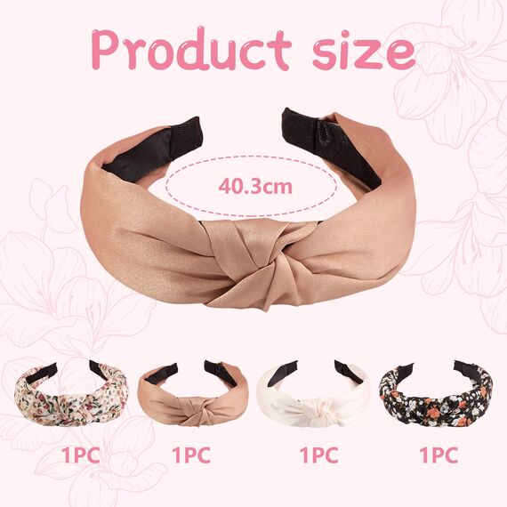 Kotkiddy 4 Stück Haarreifen Damen, Haarreif, Boho Womens Stirnbänder Mode, Headband knoten Warp,Knoten stirnband trendy, Haarbandhaarzubehör