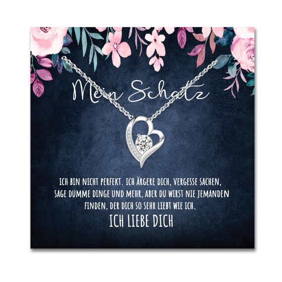 BYLITZ An meinen Schatz Halskette mit Karte Herz Kette mit LED Box und Spruch für Damen Frau Partnerin Freundin oder Verlobte zum Jahrestag Geburtstag Weihnachten (LED Box | Herz)