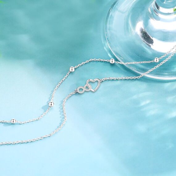 Jbniuay Fußkettchen für Damen 925 Sterling Silber - Infinity Herz Fußkette - Damen Fußkettchen - Fußkette Verstellbare 23+5cm - Geschenke für Frauen/Mädchen/mama/mutter (bff geschenke)