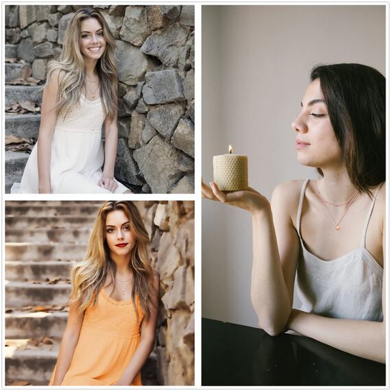 AFSTALR Damen Layered Kette Rosegold Plättchen Kette Doppel Multilayer Halskette mit Coin Runden Anhänger