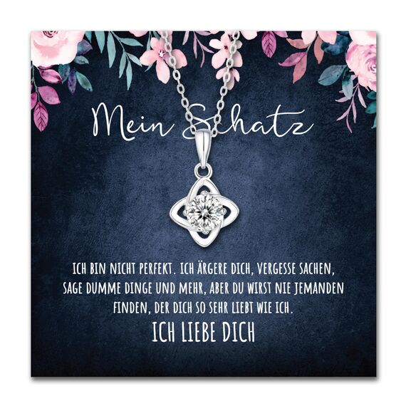 An meinen Schatz 925 Echt-Silberkette Herzkette mit LED Box und Spruch Halskette Damen Jahrestag Geschenk für Sie Frau Partnerin Freundin Verlobte Geburtstag Weihnachten (Standard Box - Knoten V2)