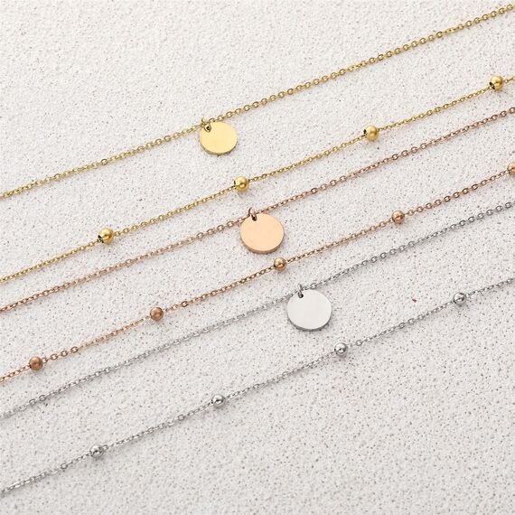 AFSTALR Damen Layered Kette Rosegold Plättchen Kette Doppel Multilayer Halskette mit Coin Runden Anhänger