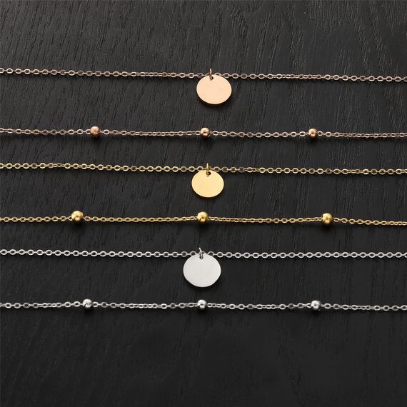 AFSTALR Damen Layered Kette Gold Plättchen Kette Doppel Multilayer Halskette mit Coin Runden Anhänger