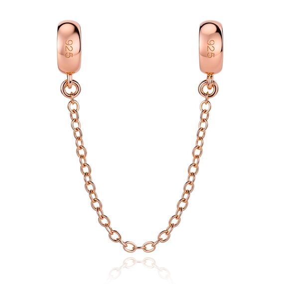 GW 925 Sterling Silber Gummi Spacer Stopper Bead Charm Sicherheitskette für Armbänder (Rose-Gold)