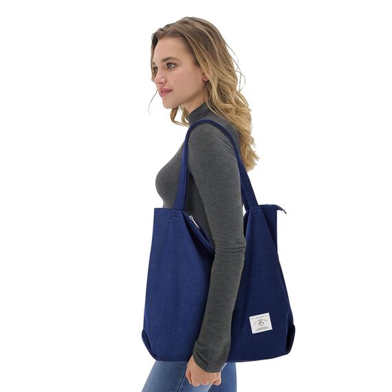 KALIDI cord Tasche Damen Umhängetasche mit Reißverschluss,Groß Shopper Tasche Tote Bag Handtasche Schultertaschen für Arbeit Büro Reisen Einkaufen Schule und Alltag