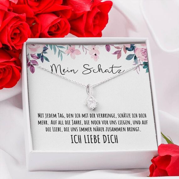 BYLITZ An meinen Schatz Halskette mit Karte Herz Kette mit LED Box und Spruch für Damen Frau Partnerin Freundin oder Verlobte zum Jahrestag Geburtstag Weihnachten (Standard Box - Schlaufe V7)