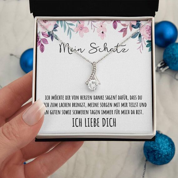BYLITZ An meinen Schatz Halskette mit Karte Herz Kette mit LED Box und Spruch für Damen Frau Partnerin Freundin oder Verlobte zum Jahrestag Geburtstag Weihnachten (Standard Box - Schlaufe V5)