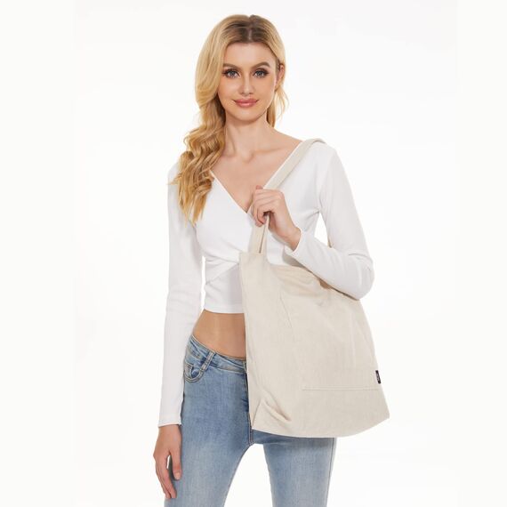 KALIDI Cord Tasche Damen Umhängetasche mit Reißverschluss Wasserdicht Tote Bag mit Taschenfach Groß Shopper Tasche Handtasche Schultertaschen für Arbeit Büro Reisen Einkaufen Schule