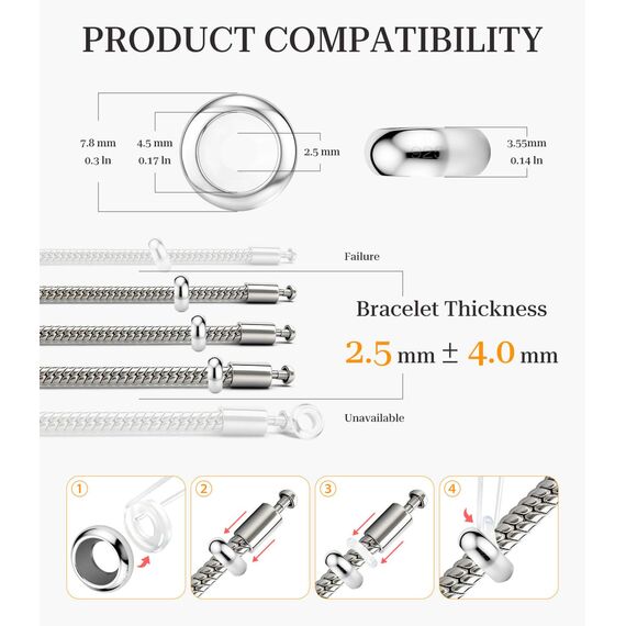 GW Charms Stopper 925 Sterling Silber für Armband mit Gummi Clip Stopper Charms für Bead Charm Armband Anhänger Spacer (6x Silber)