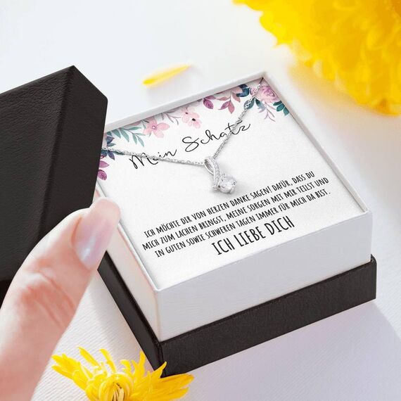 BYLITZ An meinen Schatz Halskette mit Karte Herz Kette mit LED Box und Spruch für Damen Frau Partnerin Freundin oder Verlobte zum Jahrestag Geburtstag Weihnachten (Standard Box - Schlaufe V5)