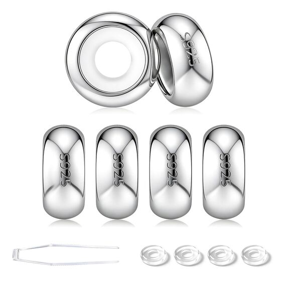 GW Charms Stopper 925 Sterling Silber für Armband mit Gummi Clip Stopper Charms für Bead Charm Armband Anhänger Spacer (6x Silber)