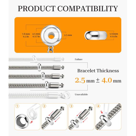 GW 925 Sterling Silber Gummi Spacer Stopper Bead Charm Sicherheitskette für Armbänder (Rose-Gold)