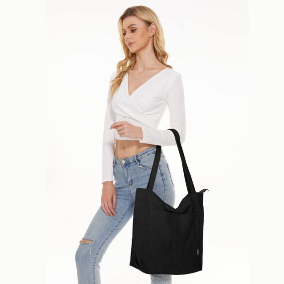 KALIDI Cord Tasche Damen Umhängetasche mit Reißverschluss Wasserdicht Tote Bag mit Taschenfach Groß Shopper Tasche Handtasche Schultertaschen für Arbeit Büro Reisen Einkaufen Schule