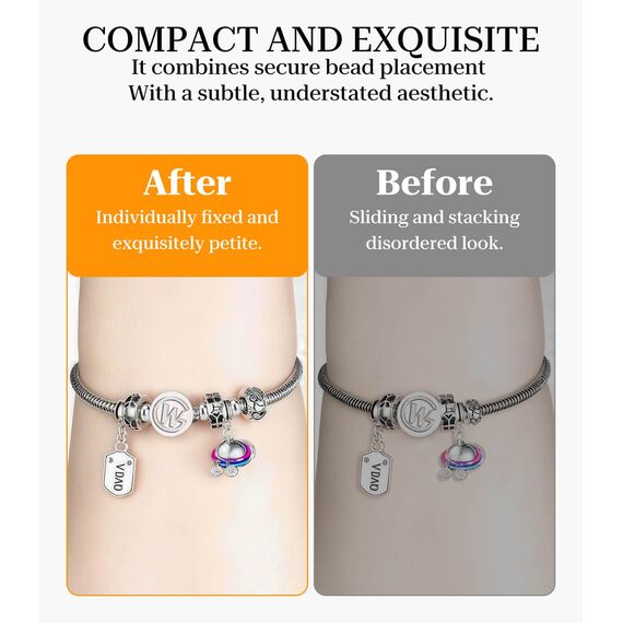 GW Charms Stopper 925 Sterling Silber für Armband mit Gummi Clip Stopper Charms für Bead Charm Armband Anhänger Spacer (8x Silber)