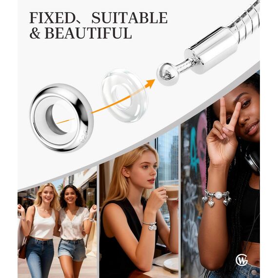GW Charms Stopper 925 Sterling Silber für Armband mit Gummi Clip Stopper Charms für Bead Charm Armband Anhänger Spacer (8x Silber)