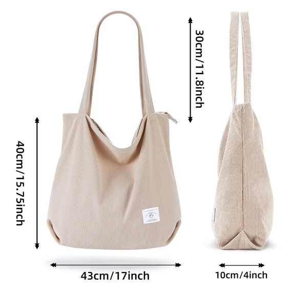 KALIDI cord Tasche Damen Umhängetasche mit Reißverschluss,Groß Shopper Tasche Tote Bag Handtasche Schultertaschen für Arbeit Büro Reisen Einkaufen Schule und Alltag