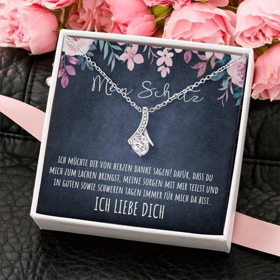 BYLITZ An meinen Schatz Halskette mit Karte Herz Kette mit LED Box und Spruch für Damen Frau Partnerin Freundin oder Verlobte zum Jahrestag Geburtstag Weihnachten (Standard Box - Schlaufe V4)