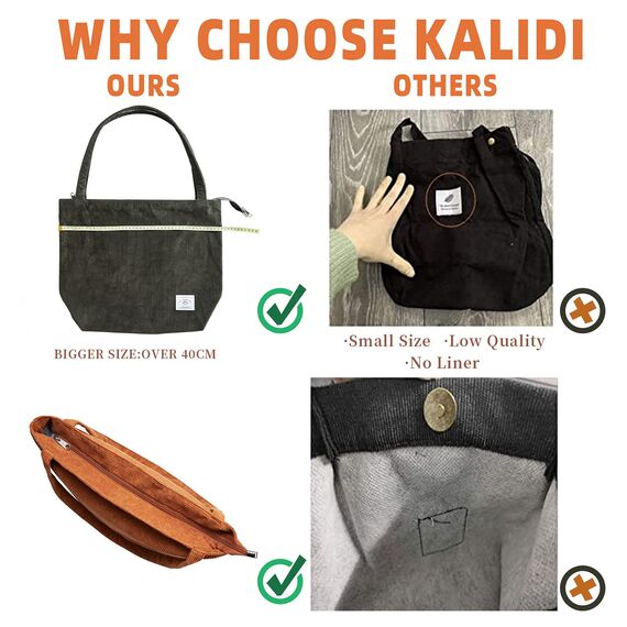 KALIDI cord Tasche Damen Umhängetasche mit Reißverschluss,Groß Shopper Tasche Tote Bag Handtasche Schultertaschen für Arbeit Büro Reisen Einkaufen Schule und Alltag