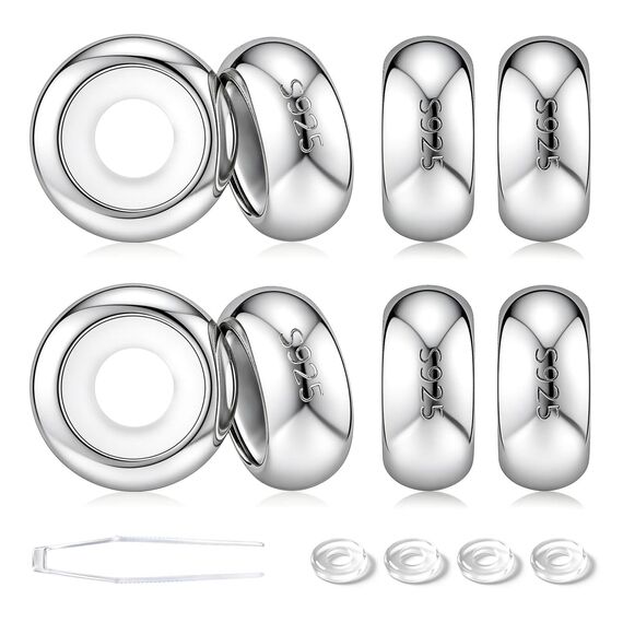 GW Charms Stopper 925 Sterling Silber für Armband mit Gummi Clip Stopper Charms für Bead Charm Armband Anhänger Spacer (8x Silber)