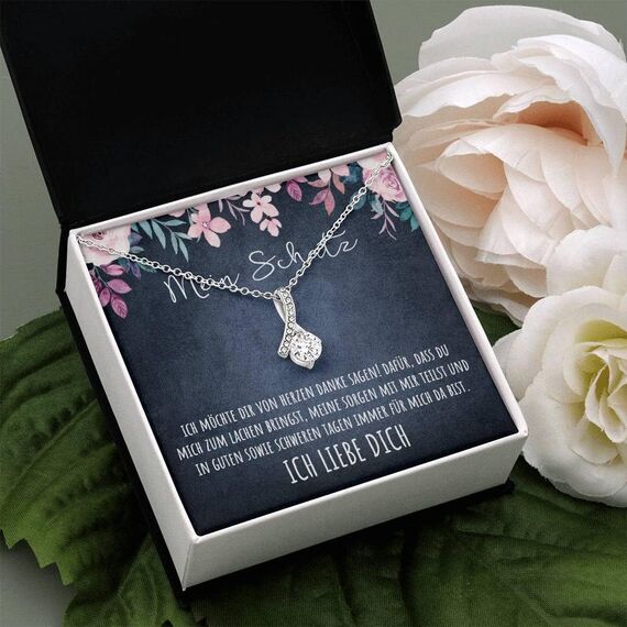 BYLITZ An meinen Schatz Halskette mit Karte Herz Kette mit LED Box und Spruch für Damen Frau Partnerin Freundin oder Verlobte zum Jahrestag Geburtstag Weihnachten (Standard Box - Schlaufe V4)