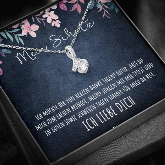 BYLITZ An meinen Schatz Halskette mit Karte Herz Kette mit LED Box und Spruch für Damen Frau Partnerin Freundin oder Verlobte zum Jahrestag Geburtstag Weihnachten (Standard Box - Schlaufe V4)