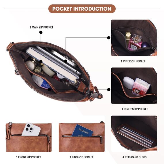 Roulens Mittel Damen Umhängetaschen, Leicht Damen Schultertasche aus Veganes Leder, Crossbody Bags für Frauen mit Verstellbar Abnehmbar Breiter Gurt