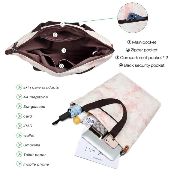 JANSBEN Damen Canvas Handtasche Schultertasche Casual Multifunktionale Umhängetaschen Groß für Arbeit Schule Shopper Lässige täglich (Leopard)