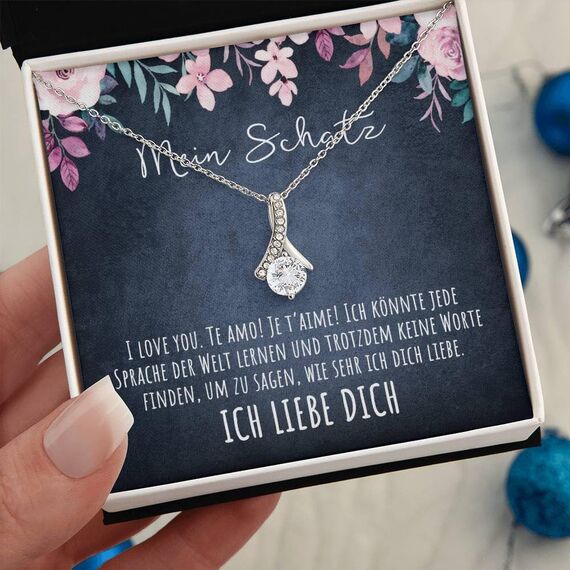 BYLITZ An meinen Schatz Halskette mit Karte Herz Kette mit LED Box und Spruch für Damen Frau Partnerin Freundin oder Verlobte zum Jahrestag Geburtstag Weihnachten (Standard Box - Schlaufe V2)