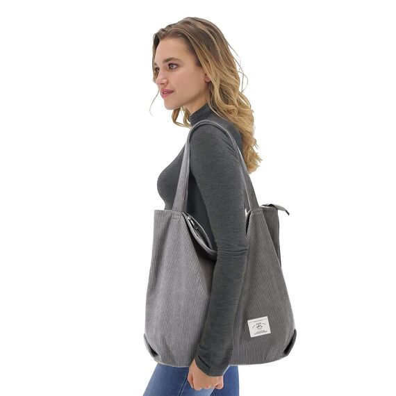 KALIDI cord Tasche Damen Umhängetasche mit Reißverschluss,Groß Shopper Tasche Tote Bag Handtasche Schultertaschen für Arbeit Büro Reisen Einkaufen Schule und Alltag