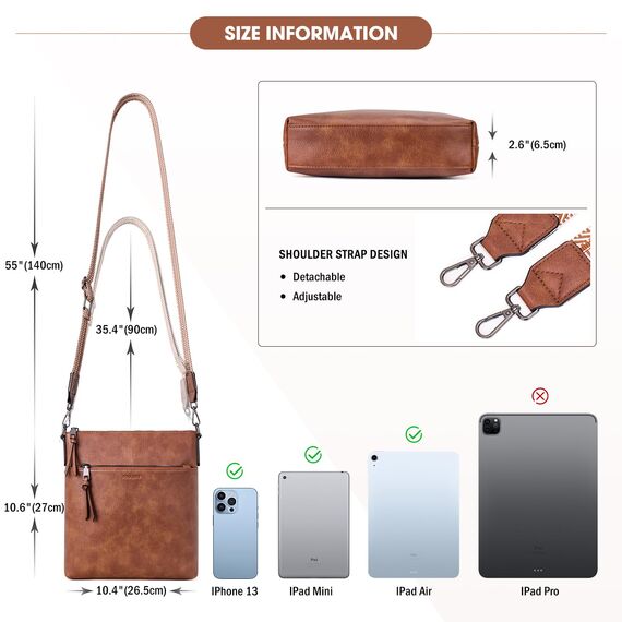 Roulens Mittel Damen Umhängetaschen, Leicht Damen Schultertasche aus Veganes Leder, Crossbody Bags für Frauen mit Verstellbar Abnehmbar Breiter Gurt