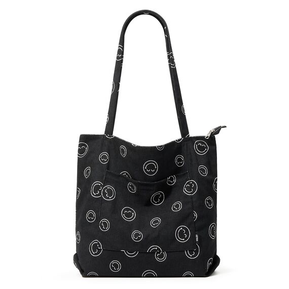 KALIDI Cord Tasche Damen Umhängetasche mit Reißverschluss Wasserdicht Tote Bag mit Taschenfach Groß Shopper Tasche Handtasche Schultertaschen für Arbeit Büro Reisen Einkaufen Schule (black2)