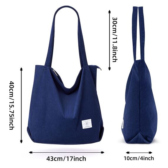 KALIDI cord Tasche Damen Umhängetasche mit Reißverschluss,Groß Shopper Tasche Tote Bag Handtasche Schultertaschen für Arbeit Büro Reisen Einkaufen Schule und Alltag