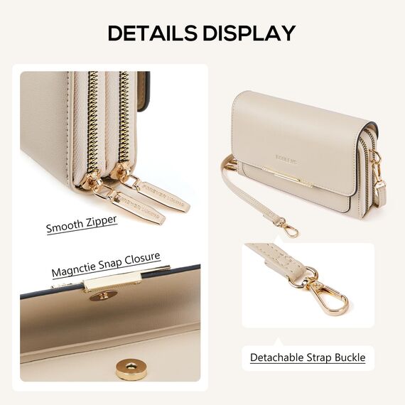 Roulens Klein Handy Umhängetasche,Damen Kleine Umhängetasche, Veganes Leder Crossbody Schultertasche Reisepass Handytasche mit Kartenschlitz Verstellbar Abnehmbar Schultergurt