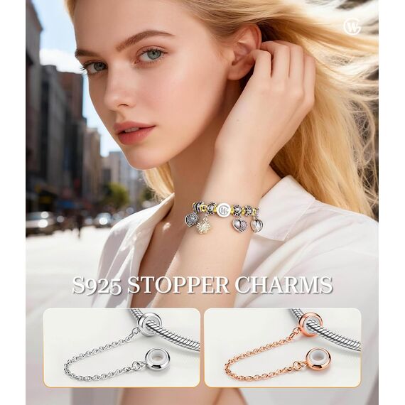 GW 925 Sterling Silber Gummi Spacer Stopper Bead Charm Sicherheitskette für Armbänder (Rose-Gold)