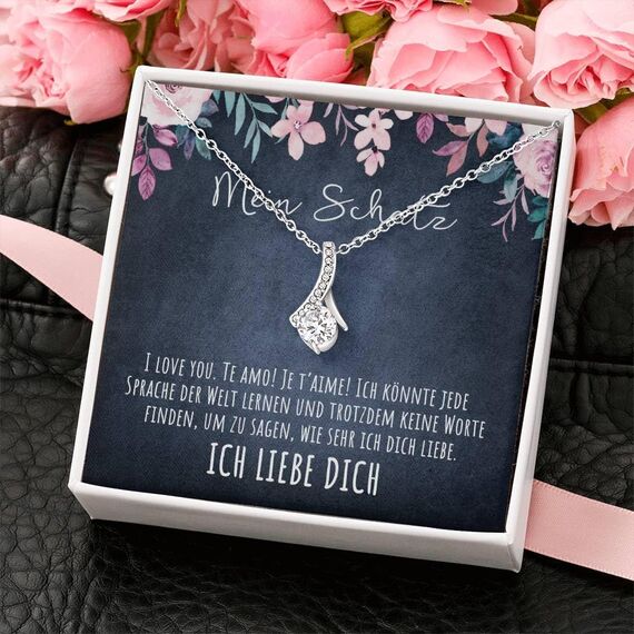 BYLITZ An meinen Schatz Halskette mit Karte Herz Kette mit LED Box und Spruch für Damen Frau Partnerin Freundin oder Verlobte zum Jahrestag Geburtstag Weihnachten (Standard Box - Schlaufe V2)