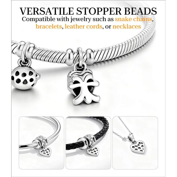 GW Charms Stopper 925 Sterling Silber für Armband mit Gummi Clip Stopper Charms für Bead Charm Armband Anhänger Spacer (6x Silber)